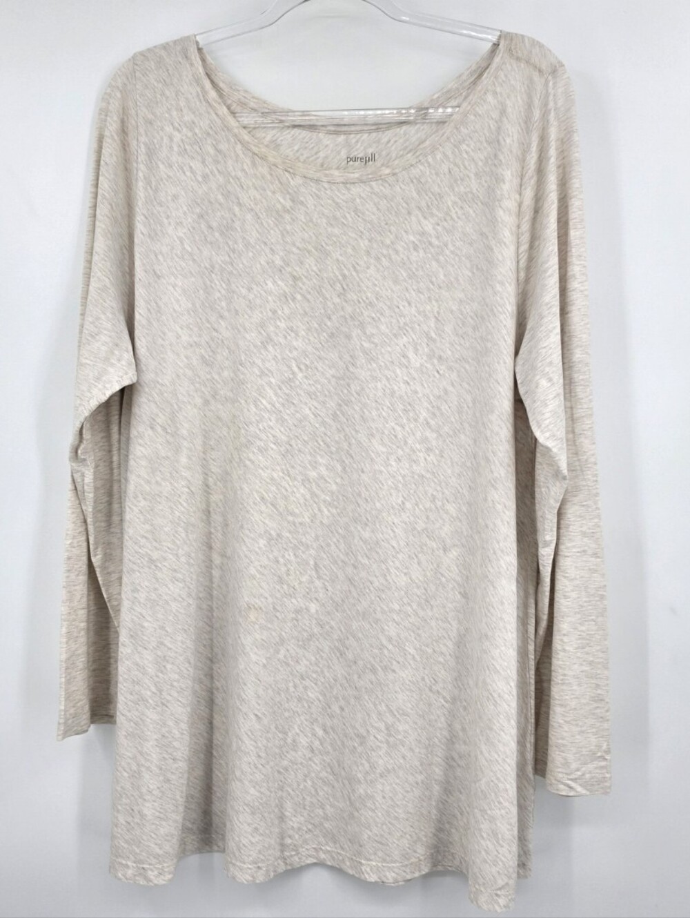 J. Jill PureJill Pima Cotton A Line Tee XL Heathered Oatmeal Long Sleeve